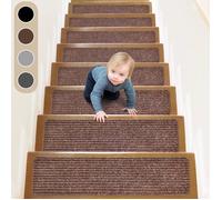 Lot de 15 marchettes d'escalier antidérapantes pour marches en bois, (20 x 76cm)Adhésif pré-appliqué -Marron