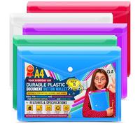 Lot de 15 pochettes transparentes A4 avec bouton-pression Couleurs assorties