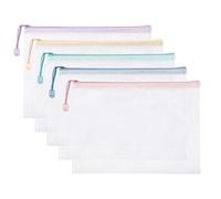 Lot de 15 porte-documents A4 A5 A6 avec étiquettes adhésives - Poche zippée en maille imperméable avec 5 couleurs, sac de rangement réutilisable pour fournitures de bureau, fournitures scolaires