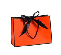 Lot de 15 sacs cadeaux en papier multicolores avec nœud et ruban, portables, poignée, pratiques réutilisables pour Sacs Cadeaux(Black orange,28x20x10cm)
