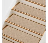 Lot de 15 tapis d'escalier antidérapants auto-adhésifs pour marches en bois stratifié, tapis d'escalier d'intérieur réutilisables 20 x 76 cm, beige