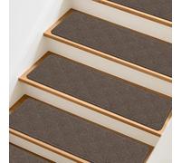 Lot de 15 tapis d'escalier antidérapants auto-adhésifs pour marches en bois stratifié, tapis d'escalier d'intérieur réutilisables, 20 x 76 cm, marron