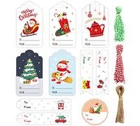 Lot de 150 étiquettes de Noël en papier peintes à la main pour décoration d'arbre avec corde pour emballage cadeau