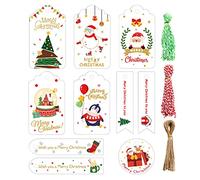 Lot de 150 étiquettes de Noël en papier pour loisirs créatifs peints, cartes de décoration d'arbre faites à la main avec corde pour emballage cadeau