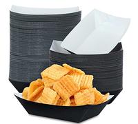 Lot de 150 plateaux alimentaires jetables en papier de 1,4 kg résistant à la graisse pour servir des nachos, tacos, barbecues, festivals, fêtes ou concessions, blanc et noir