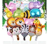 Lot de 16 ballons en aluminium en forme d'animaux, tête d'animal, ballons en aluminium, ballons d'animaux de la forêt, décoration d'anniversaire, pour fêtes à thème animaux, parfaits pour la