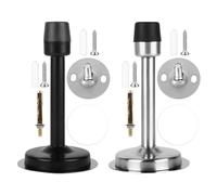 Lot de 16 butoirs de porte autocollants avec 2 butées de porte avec accessoires, butoir de porte mural de 10,16 cm avec tampon en caoutchouc insonorisant (noir, argent)