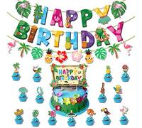 Lot de 16 décorations de gâteau tropicales - Bannières hawaïennes pour fête d'anniversaire hawaïenne, cupcakes, ananas, flamants roses - Décorations de cupcakes pour fête prénatale sur le thème