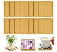 Lot de 16 Dessous de Verre carrés Ø9,5 cm, Réutilisables | dessous de verre ronds en bambou avec bord surélevé, protègent la table et servent aussi de support bougie