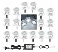 Lot de 16 Mini Spot LED Encastrable Extérieur, IP67 Étanche, Lumière Bladu Jour 4500K, Lampe de sol 32MM 0.6W DC12V pour Chemin