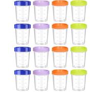 Lot de 16 petites boîtes en plastique avec couvercle - 120 ml - Rondes - Avec couvercle - Petites boîtes pour sauces, salade Label