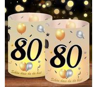 Lot de 16 photophores décoratifs de table pour 80e anniversaire - Décoration de table pour fille et garçon - Décoration de table « Schön dass Du Da bist » - Convient pour les bougies chauffe-plat ou