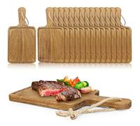 Lot de 16 Planches Apéritives en Bois d'Acacia avec Poignée, 30 x 15 cm | Petites Planches à Découper et de Service pour Fromage, Charcuterie, Pain, Fruits, Buffet, Gravure et Cadeaux