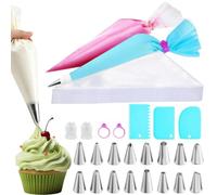 Lot de 16 poches à douille et douilles pour décoration de gâteau - 100 poches à douille résistantes à la déchirure avec 3 grattoirs à pâte, 2 raccords et 2 clips - Pour débutants, pâtisserie, desserts