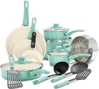 Lot de 16 poêles antiadhésives en céramique, turquoise