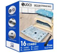 Lot de 16 sacs de conservation sous vide avec pompe manuelle, idéaux pour gagner de la place pour les vêtements et le linge de lit, disponibles en différentes tailles : jumbo, grand, moyen et petit