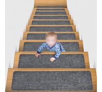 Lot de 16 tapis d'escalier antidérapants de 20,3 x 76,2 cm avec revers en TPE antidérapant pour marches en bois stratifié pour enfants, personnes âgées, animaux domestiques lavables (76 x 20 cm, gris