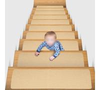 Lot de 16 tapis d'escalier antidérapants de 20,3 x 76,2 cm avec revers en TPE antidérapant pour marches en bois stratifié pour enfants, personnes âgées, animaux domestiques lavables (76 x 20 cm, beige