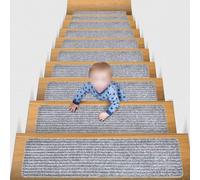 Lot de 16 tapis d'escalier réutilisables de 20,3 x 76,2 cm antidérapants avec envers en TPE pour escaliers d'intérieur en bois offrant la sécurité des enfants, des personnes âgées et des animaux