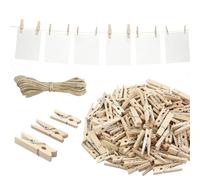 Lot de 165 mini pinces à linge en bois - Petites pinces à linge - 2,5/3/3,5 cm - Avec ficelle de jute de 10 m - Pour accrocher des photos