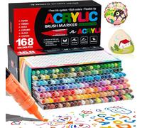 Lot de 168 feutres à l'acrylique avec embout pinceau de 1 à 5 mm, résistants à l'eau, pour une utilisation sur différents supports