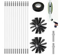 Lot de 17 brosses de nettoyage pour cheminée - Contient 2 brosses de nettoyage de 150 mm de diamètre - 12 tiges flexibles de 410 mm - 2 barres hexagonales - 1 ruban adhésif - Brosse de cheminée pour