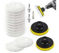 Lot de 17 embouts de polissage pour visseuse sans fil - 80 mm - Avec | Avec adaptateur de foret M10, plateau de polissage en laine, embout de polissage, perceuse de voiture pour polissage de