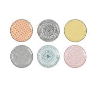 Lot de 18 assiettes plates ERES rondes, plat de service à pâtes, salades et desserts en porcelaine multicolore