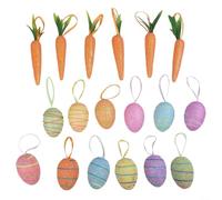 Lot de 18 décorations de Pâques à suspendre avec corde, pendentifs colorés en mousse, carotte et lapin pailleté, guirlande de printemps légère pour fête d'enfants