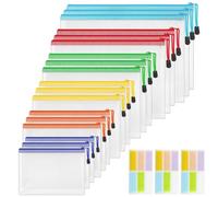 Lot de 18 Pochettes Document ZIP Étanches, Sacs Rangement PVC Mesh Transparent, Pochettes Zip Réutilisables pour École Bureau Voyage Passeport Cosmétique, 6 Tailles Multicolores