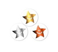 Lot de 180 autocollants smiley étoiles en or, argent et bronze. 540 autocollants de 10 mm par paquet.