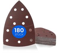 Lot de 180 triangles de ponçage Prio / 11 trous / 105 x 152 mm / 30 x grain 40-60 - 80-120 - 180-240 / pour ponceuses multiples/feuilles abrasives/tampons abrasifs triangulaires / papier abrasif