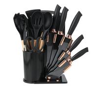 Lot de 19 couteaux de cuisine en silicone avec 12 ustensiles de cuisine, 5 couteaux, planche à découper et support, passe au lave-vaisselle