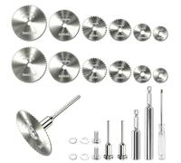 Lot de 19 disques à tronçonner HSS avec tige de 1/4", kit complet avec 12 disques à tronçonner 65 mm/106 mm, adaptateur pour bois, plastique, métal, pierre, verre
