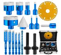 Lot de 19 Foret Diamant pour Carrelage, M14 Scie Cloche Diamant 6/8/10/25/35/50/65 mm + M6 Meche Carrelage 6/8/10/12 mm + Foret à Chanfreiner + Lame de Scie Plongeante + Adaptateur