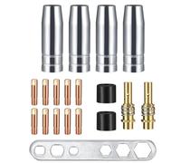 Lot de 19 pièces d'usure, accessoires de soudage à gaz de protection, accessoires de soudage compatibles AK-15/MB-15, 4 buses de gaz, 10 buses d'alimentation M6 0,8 mm, 2 tiges de buse, 2 isolateurs,