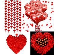 Lot de 2 000 Pétales de Rose et 20 Ballons Rouges en Aluminium 6 Guirlande en forme de Cœur 50 Bougies Romantiques pour Mariage, Décoration de Table, Anniversaire, Ballons
