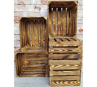 Lot de 2,3,4,6,12 caisses à fruits vintage en bois massif et solide pour décoration d'intérieur (Effet brûlé 12)