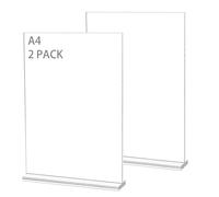 Lot de 2 A4 Présentoirs de Table, Porte Affiche A4, Acrylique Transparent Chevalet de Table, T-Standard Menu Dépliant en Acrylique pour Fiches Bureau, Publicité, Dépliant, Cadre Photo, Support Papier