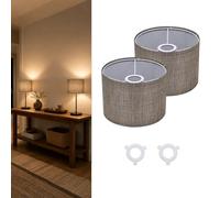 Lot de 2 abat-jour tambour en lin mélangé taupe - 20 cm de diamètre x 15 cm de hauteur - Abat-jour de rechange avec raccord araignée et anneau réducteur E14 - Pour lampes de chevet ou lampes