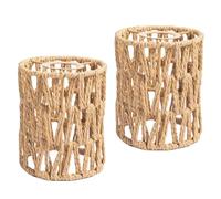 Lot de 2 abat-jours en rotin tressé de style bohème | Abat-jour de style vintage pour lampadaires, suspensions, appliques murales, lustre