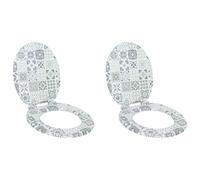 Lot de 2 abattants de WC à fermeture amortie - En porcelaine - En MDF - Avec système d'abaissement automatique - Antidérapant - Fixation stable - Universel - Pour salle de bain - Montage confortable