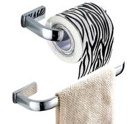 Lot de 2 accessoires de salle de bains – anneau porte-serviette et porte-papier toilette, laiton, fixation murale, chrome poli