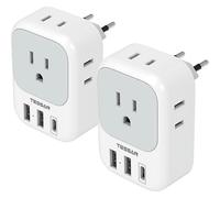 Lot de 2 adaptateurs secteur européens avec 4 prises de courant et 3 ports USB, compatibles avec l'Italie, l'Espagne, la France, le Portugal,
