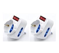 Lot de 2 adaptateurs Triple Prise avec Protection Contre Les surcharges et Interrupteur Marche/arrêt, Adaptateur Schuko vers mâle 16 A fiche rotative Blanc