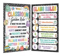 Lot de 2 affiches de composition de règles de salle de e 27,9 x 43,2 cm, carnet de composition, décoration de salle de classe, poster de règles de classe préscolaire, fournitures