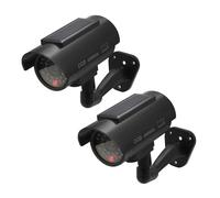 Lot de 2 alarmes factice pour maison - Caméra de surveillance solaire - Fausse caméra extérieure - Avec capteur de lumière clignotante rouge réaliste et autocollant d'avertissement (noir)
