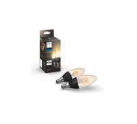 Lot de 2 ampoules connectées Philips Hue White E14 Filament Flamme 4.5W Transparent et Noir