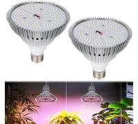 Lot de 2 ampoules LED pour plantes 26 W à spectre complet, culot E27, ampoule de culture 200 LED (rouge, bleu, blanc, UV, IR), Par38, éclairage de croissance pour serre et plantes d'intérieur