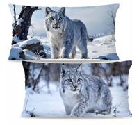 Lot de 2 Animal Lin Housses de Coussin,Impression Recto-Verso 60x80cm F-725